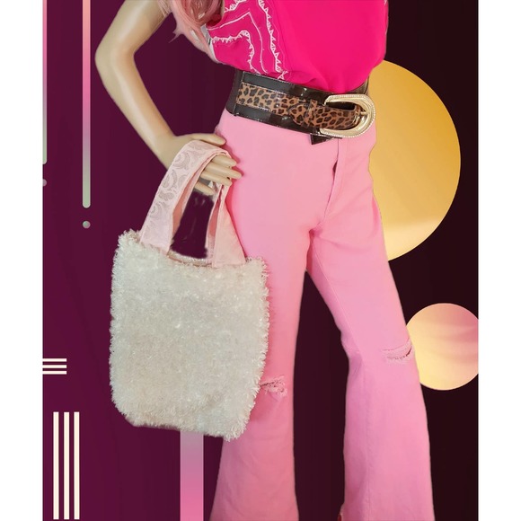 *Like New* Large Soft Fuzzy White Purse with Wide Pink Strap - Picture 1 of 5
